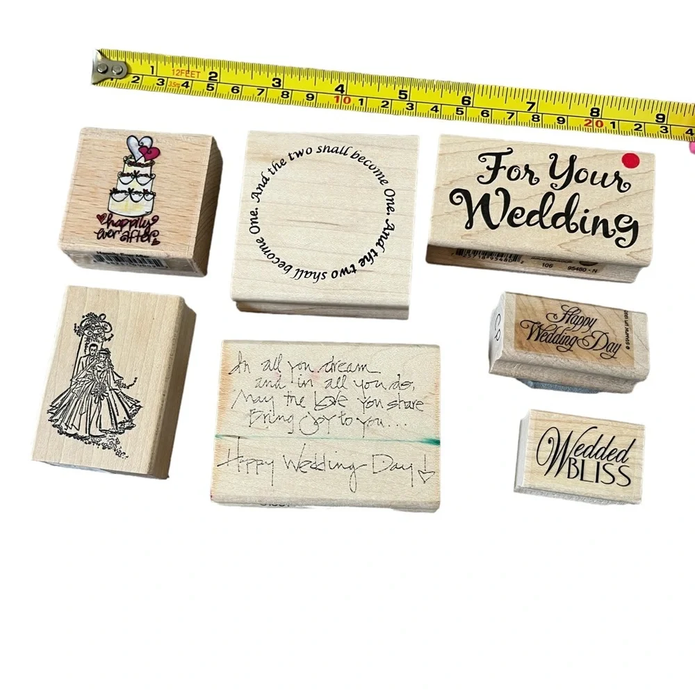Lot of 7 Wedding rubber stamps. Most of the stamps are brand new.